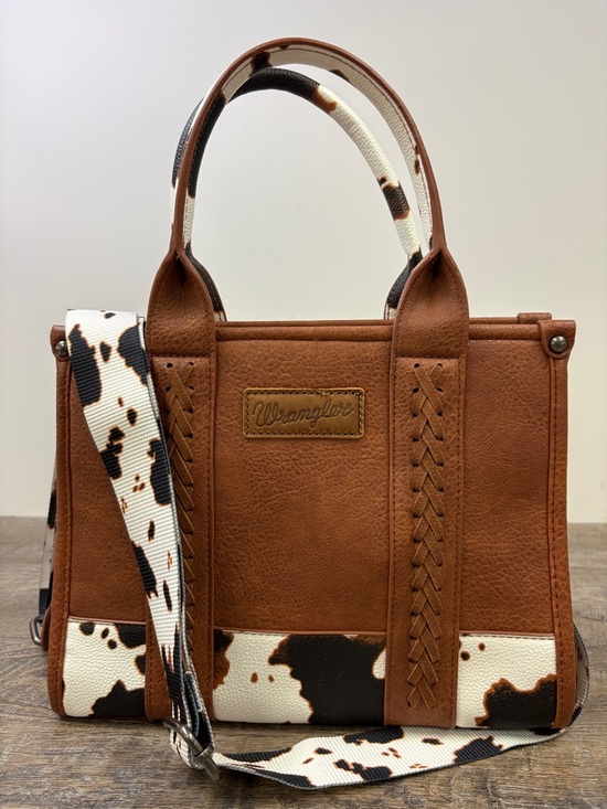 Wrangler Handbags - Wrangler Western Cow Print Tote Bag Brown Faux Leather Crossbody Satchel